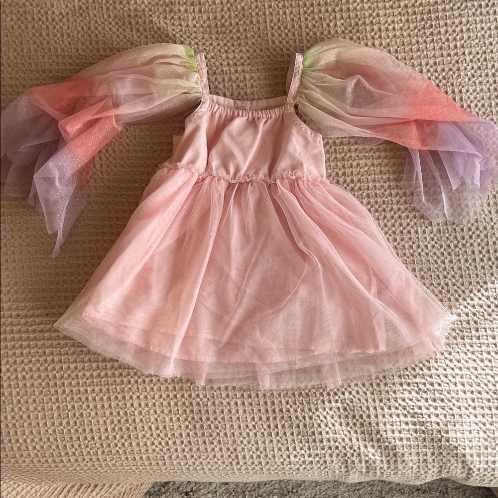 Pink Fairy Dress with Rainbow Tulle Sleeves - Kids Costume